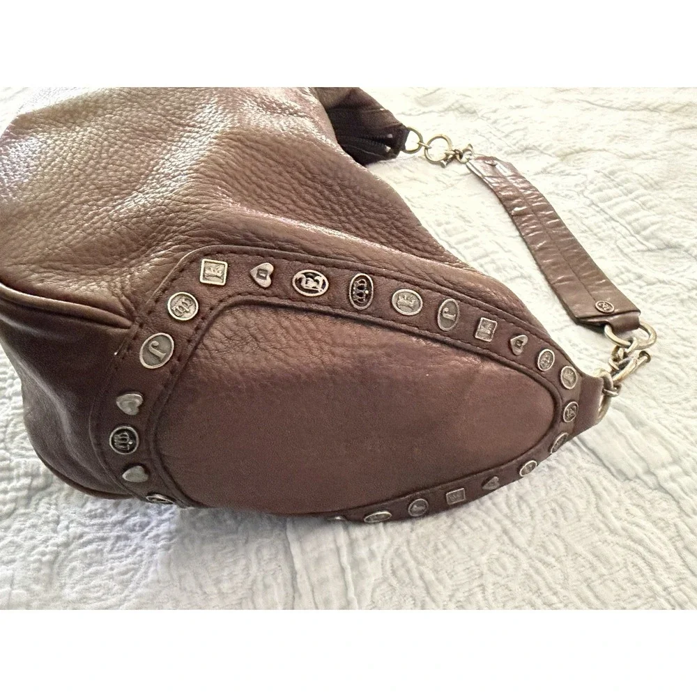 Juicy Couture Y2K Vintage Brown Leather Shoulder Bag Purse Studded Coquette